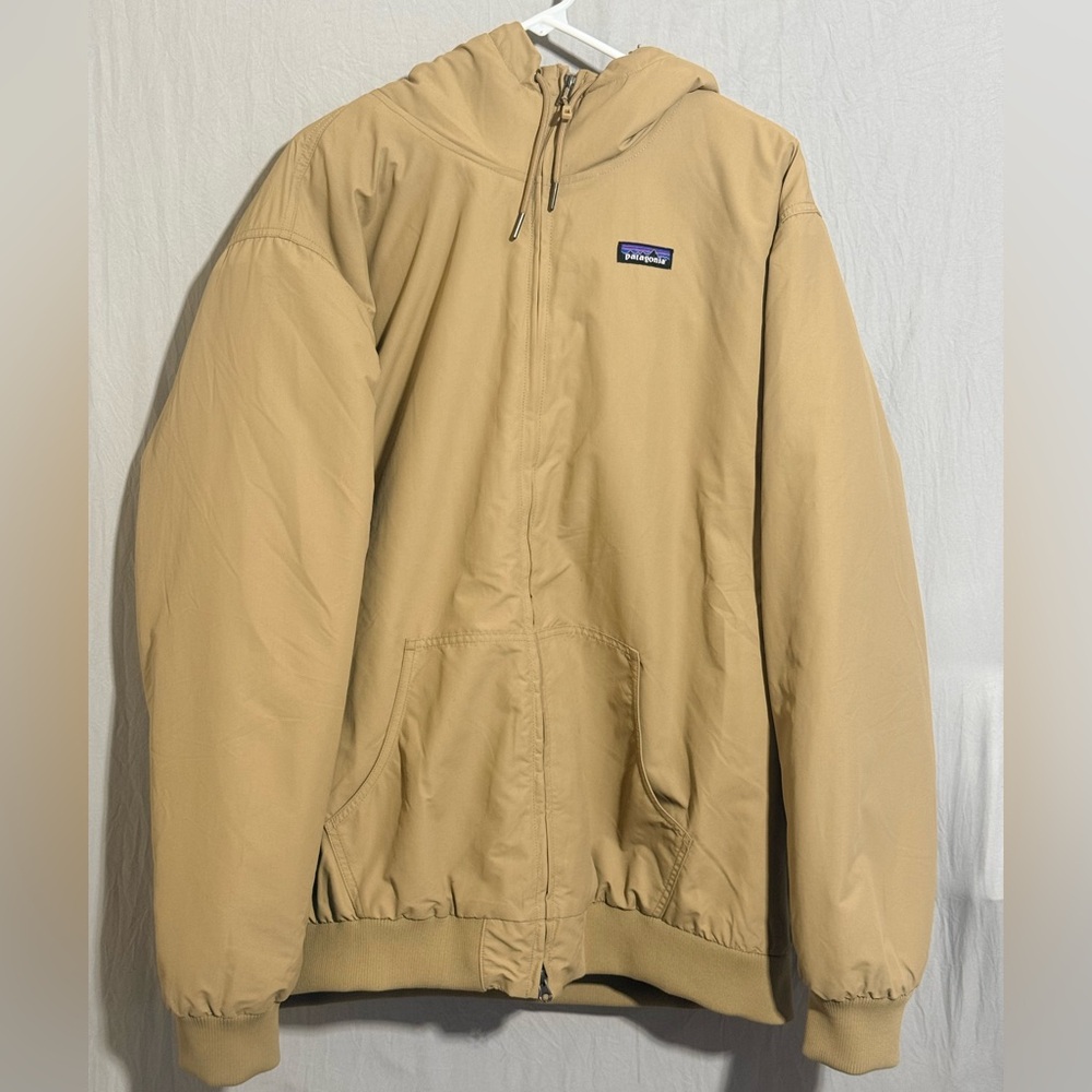 Patagonia Men's Beige Hooded Coat 2wayZip , Heavy Lined Logos  XXL Ski